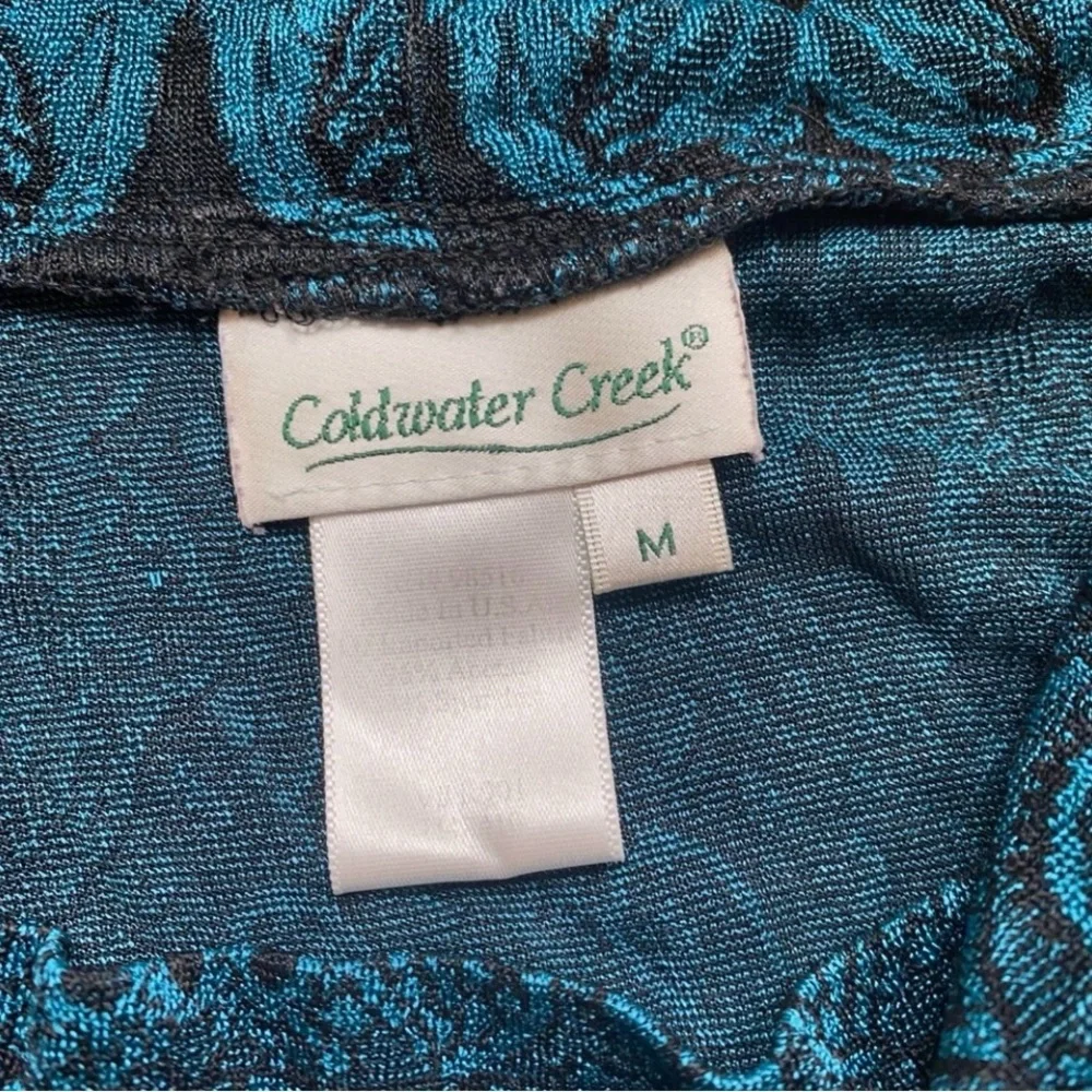 Coldwater Creek Jewel Teal Jacquard Textured Cowl Neck Stretch Top Size Medium